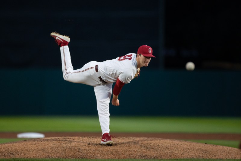 Freshman RHP Max Meier (above) started on the bump for the Cardinal, going five plus innings in the second half of a Saturday doubleheader against Kansas State. Stanford allowed nine runs in the sixth through eighth innings in the 11-1 loss. (Photo: BOB DREBIN/isiphotos.com)