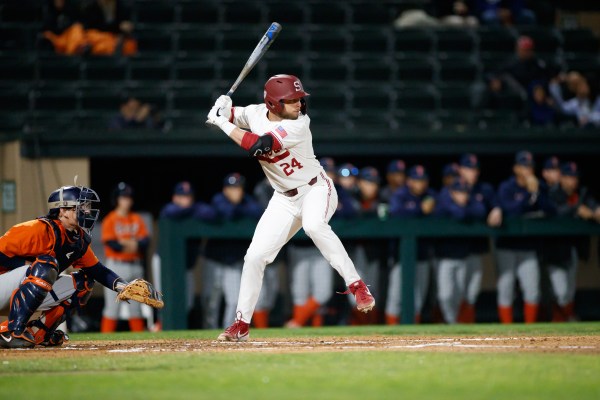 Junior Nick Brueser (above) collected three hits and three RBIs in a 7-5 Stanford victory over Kansas State. The win evened up the weekend series at Sunken Diamond at one apiece. (Photo: BOB DREBIN/isiphotos.com)