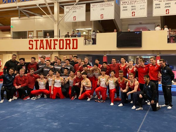 Mens' gymnbastics played host to Olympic champion Japan and Team Norway as well as conference rival Cal. The Cardinal finished the meet second, trailing only Japan. (ALEJANDRO SALINAS/The Stanford Daily)
