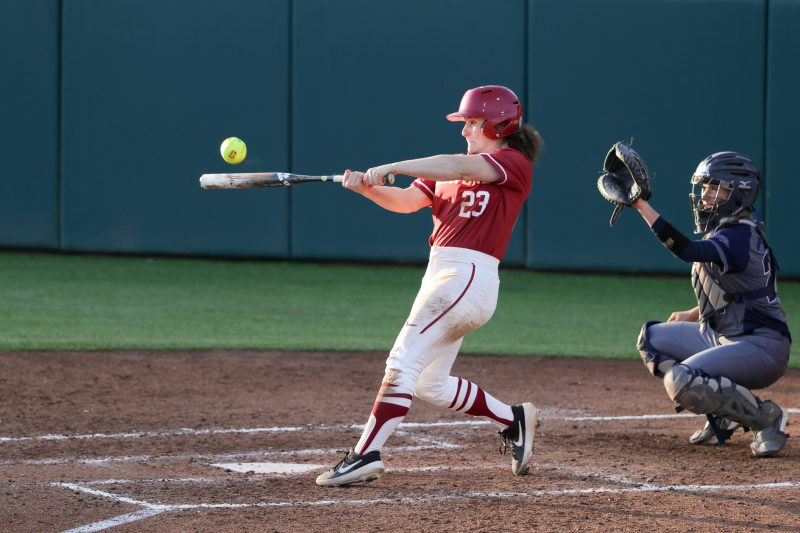 Senior Teaghan Cowles (above) drilled her 19th career triple on Friday to break an eight-year-old program record. Stanford softball earned five wins over the weekend. (Photo: BOB DREBIN/isiphotos.com)