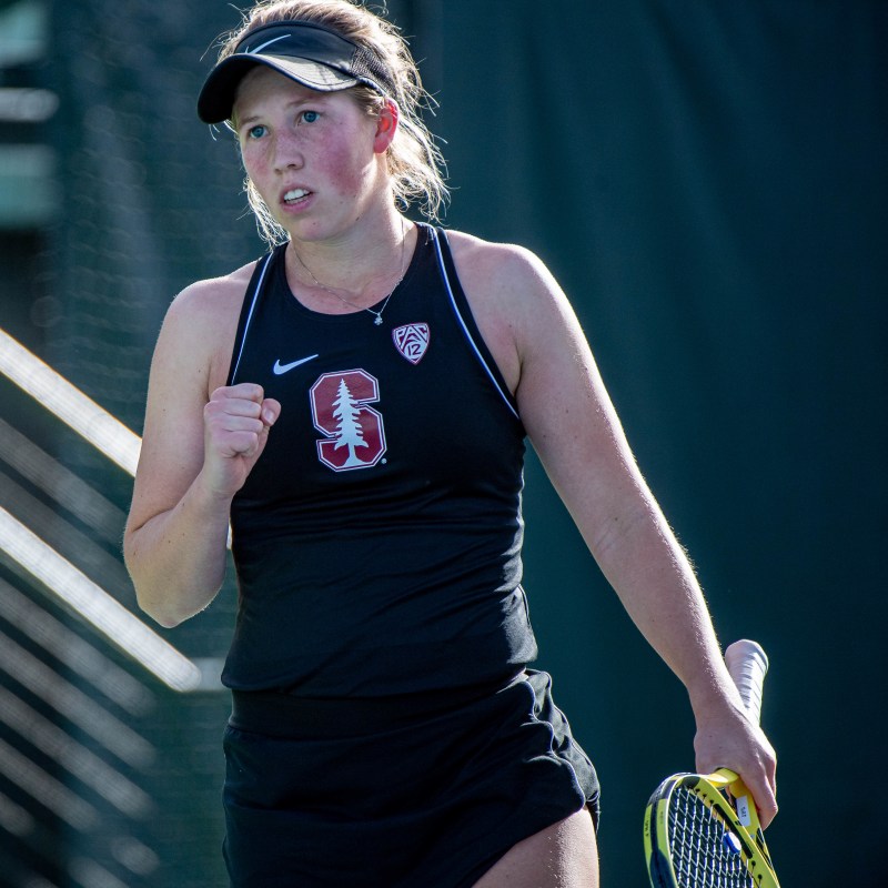 Senior Emily Arbuthnott (above) earned her 100th career singles win during Stanford women's tennis' dual match shutout over Saint Mary's on Tuesday afternoon. One of the winningest players in program history, Arbuthnott's overall career record extended to 100-25; 30 of her career wins have been match clinchers and 10 have come during NCAA competition. (LYNDSAY RADNEDGE/isiphotos.com)