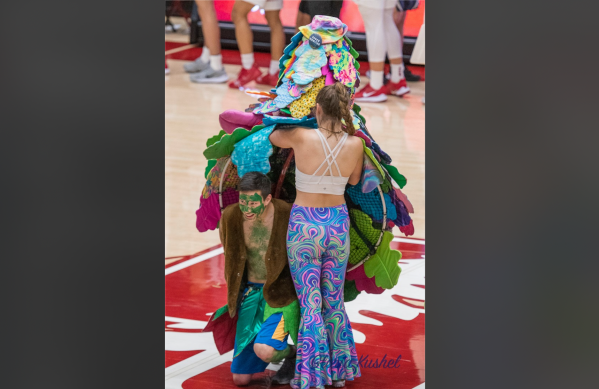 The Tree is the band mascot whose costume is redesigned each year by the student who wears it. Shown is the 42nd Tree, Caroline Kushel. (Photo: Gloria Kushel)