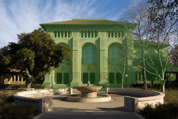 James helped Daily staffers imagine what Green Library would look like if it were actually green.  (Photo Edit: LANA TLEIMAT / The Stanford Daily)