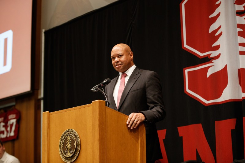 Coach David Shaw seems to be the beneficiary of the president and provost's voluntary salary reductions. (Photo: BOB DREBIN/isiphotos.com)