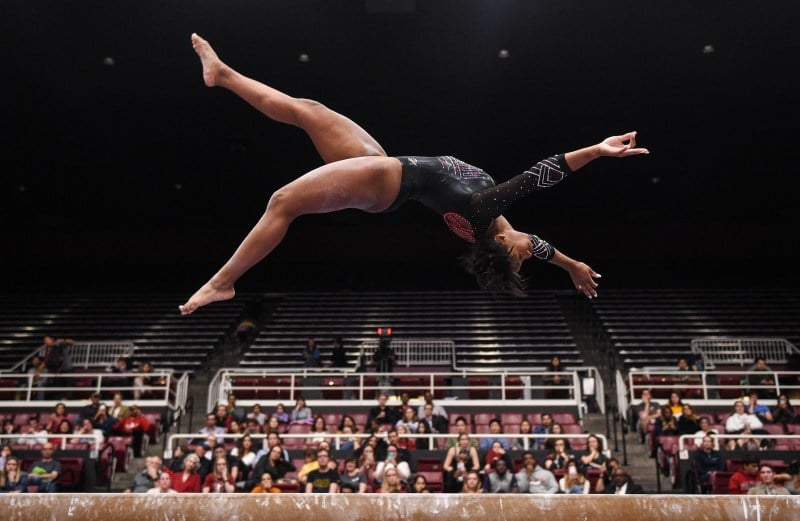 Collecting over 6,000 votes, junior gymnast Kyla Bryant was voted The Stanford Daily 2019-20 athlete of the year last week. This season, Bryant, who competes in the all-around, was named Second Team All-American. (Photo: CODY GLENN/isiphotos.com)