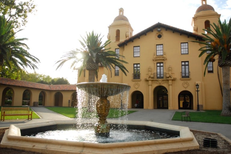 The fountain stands in front of Old Union. This is where Democracy Day's international luncheon panel took place on Tuesday.