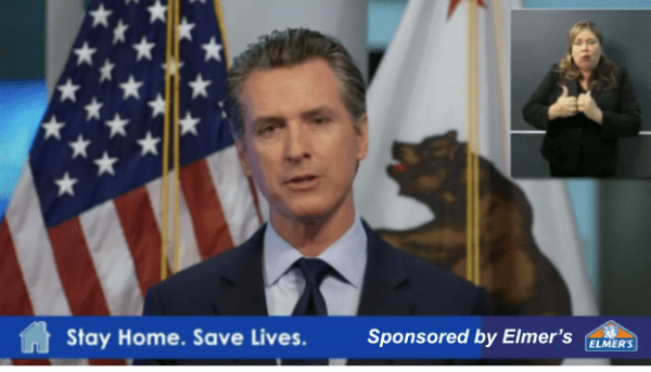 “Look, my team and I have played around a lot and we tend to think that Elmer’s ‘Washable Clear School Glue’ works best,” Newsom confidently informed reporters. (Photo edit: PATRICK MONREAL/The Stanford Daily)