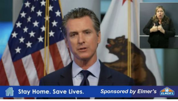 “Look, my team and I have played around a lot and we tend to think that Elmer’s ‘Washable Clear School Glue’ works best,” Newsom confidently informed reporters. (Photo edit: PATRICK MONREAL/The Stanford Daily)