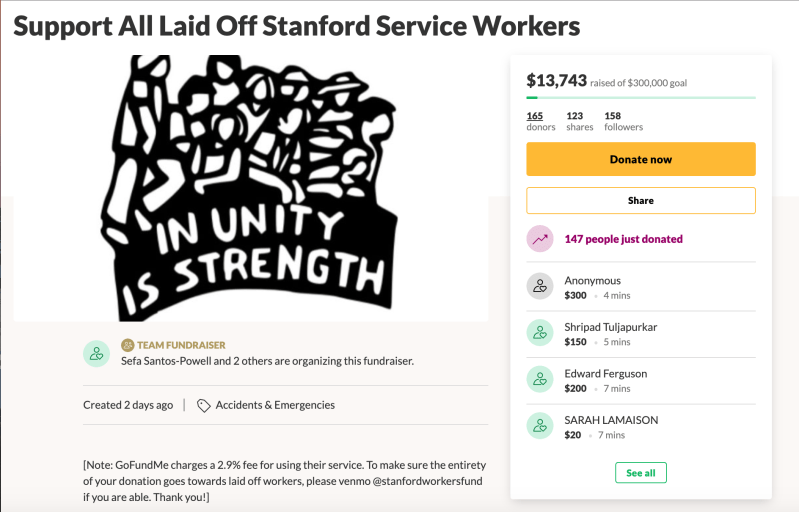 A crowd-funding campaign to support Stanford's contracted service workers has accrued thousands of dollars in support, while an online campaign has drawn attention from high-profile alumni.  (Photo: JACKIE O'NEIL/The Stanford Daily)