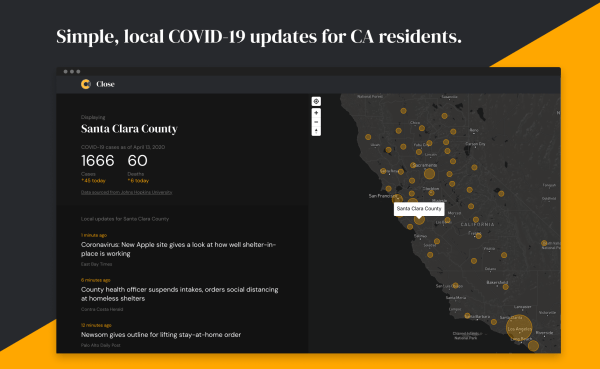 A group of students from Stanford, Berkeley and USC launched Close, a web app that provides California residents information on local COVID-19 news. (Photo courtesy of Sam Gorman)