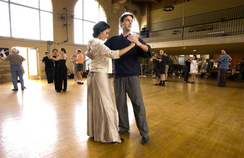 Social Dance instructor Richard Powers demonstrates with instructor Angela Amarillas. (Photo: L.A. CICERO/Stanford News Service)