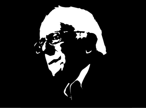 A stencil portrait of Bernie Sanders