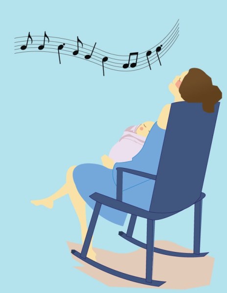A woman sings a lullaby to her infant child. (Graphic: ANNABELLE WANG/The Stanford Daily)