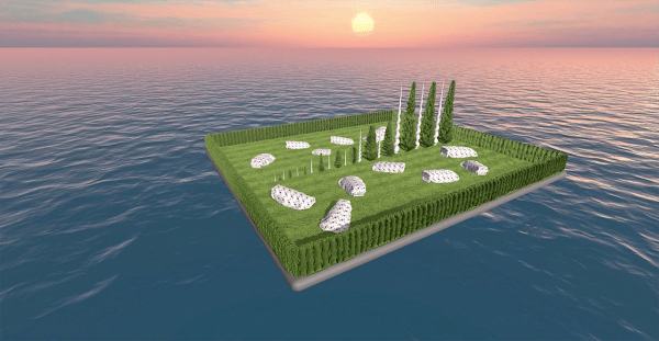 An AstroTurf island that’s part of Miao Ying’s VR experience ‘Hardcore Digital Detox’ (2018). (Art: Miao Ying)