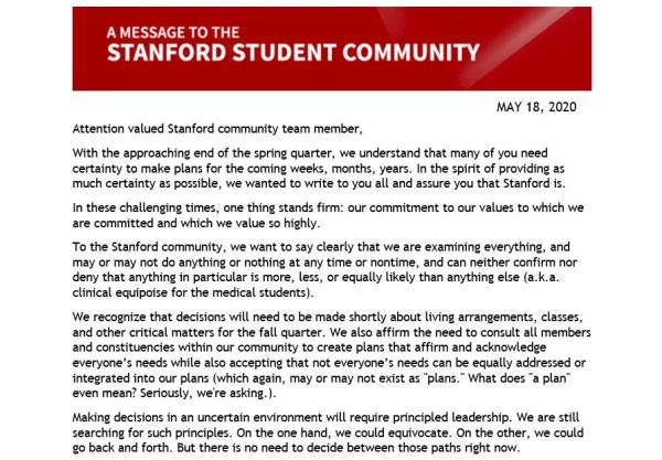It's no secret that administrators have been sending out lots of emails with very little substance so we at The Occasionally have decided to summarize them for your convenience. (Photo edit: RICHARD COCA/The Stanford Daily)