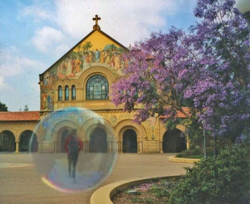 A Stanford student tries out their hamster ball for the first time. (Photo edit: KIRSTEN METTLER/The Stanford Daily)