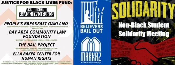 Flyers circulated by Justice 4 Black Lives (designed by Katherine Moldow and Nizhoni Begay), The Markaz and Eli Neal (adapted from Indigenous Action)