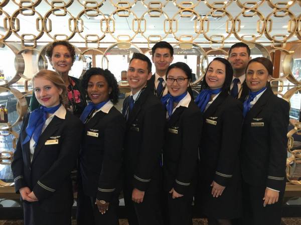 Jay Gonzalez, middle back row, on their first day as a flight attendant. (Photo courtesy of Jay Gonzalez)