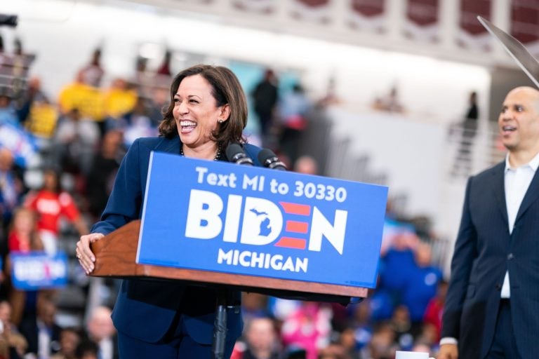 Kamala Harris at Joe Biden event (Photo by Adam Schultz via Flickr)