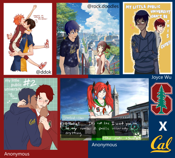 Some examples of Stanford x Cal fanart. Click on the image to see artist credits and join the Facebook Group for more examples. (Graphic: MICHAEL ESPINOSA/The Stanford Daily)