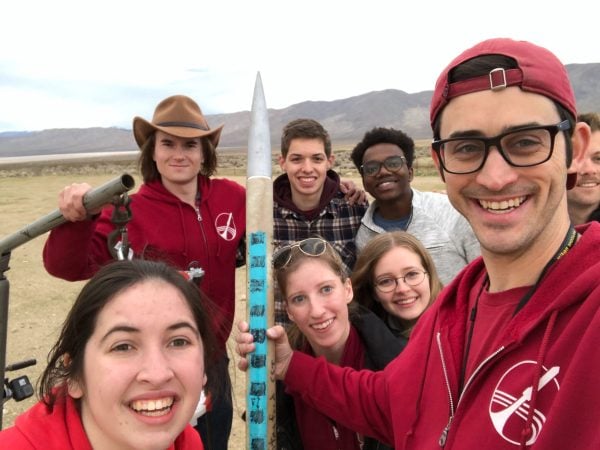 The Project SpaceShot Team snapped a photo minutes before a spin-up test at the Friends of Amateur Rocketry (FAR) launch site in the Mojave Desert. (Photos courtesy of Ahmed Abdalla)