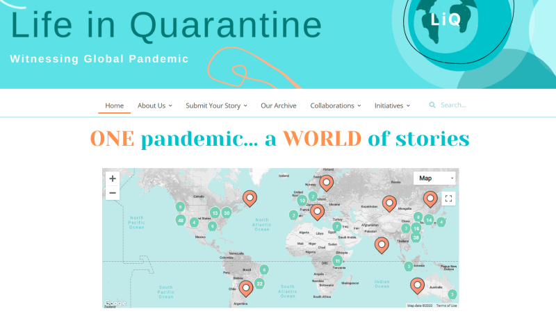 The Life in Quarantine Project website features a map that shows the testimoney they collect from all over the world. (Photo: Life in Quarantine Project)