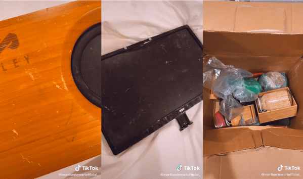 A viral TikTok video posted by a Stanford senior shows items shipped to her that appear to be damaged. (Screenshot: SAM CATANIA/The Stanford Daily)