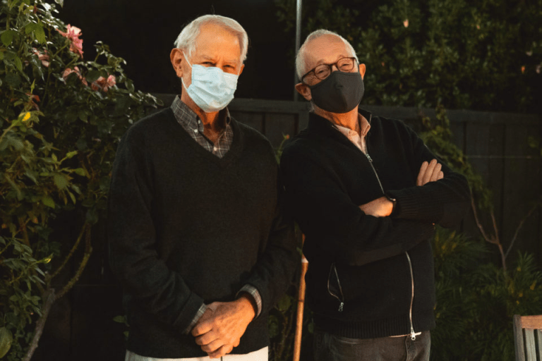 Stanford Professors Robert Wilson (left) and Paul Milgrom (right) pictured the morning of the Nobel Prize announcement (Photo: ANDREW BRODHEAD/Stanford News)