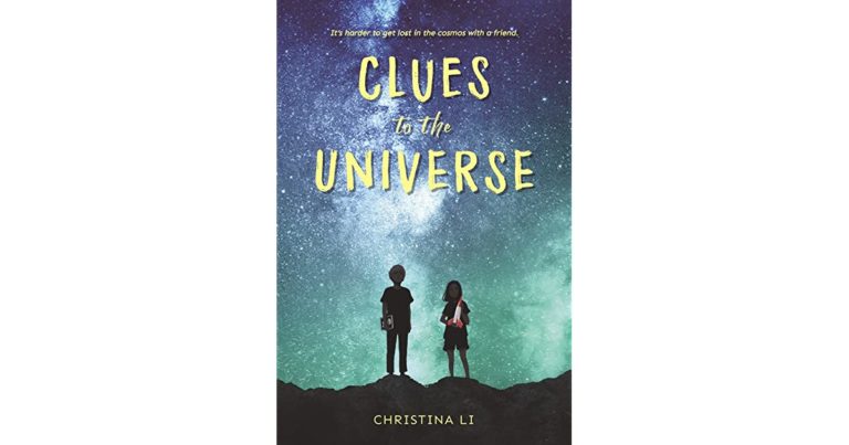 Book cover of Clue to the Universe, showing a boy and a girl looking up at a sky full of stars