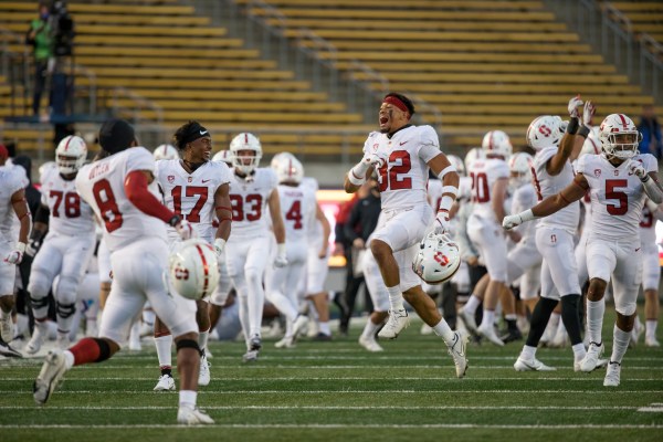 Stanford celebrating the game-sealing blocked extra point against Cal on Nov. 27. The Cardinal will look to keep the celebration going on Saturday against the University of Washington. (Photo: BOB DREBIN/isiphotos.com)