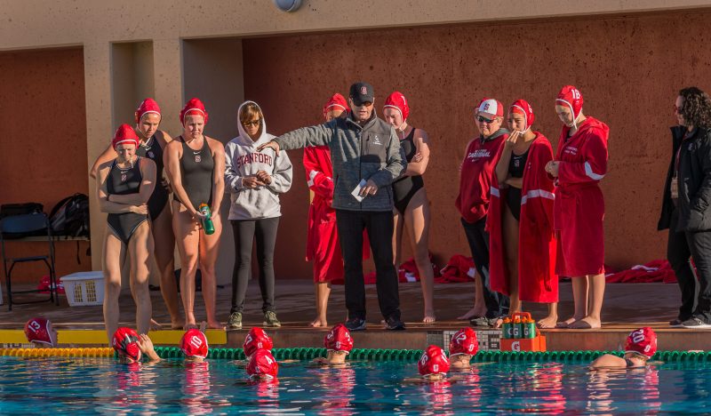 Women's water polo's John Tanner is now in his 24th year as head coach. In that span, he has won seven NCAA Championships (2002, 2011, 2012, 2014, 2015, 2017, 2019) — an impressive feat that certainly draws in top high school prospects. (Photo: BILL DALLY/StanfordPhoto.com)