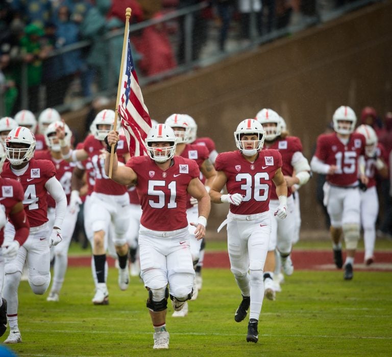 Senior center Drew Dalman (51 above) is one of the most experienced O-linemen and will prove integral in Stanford's play against the Ducks. The season opener will be played in a near-empty Autzen Stadium. (Photo: ERIN CHANG/isiphotos.com)