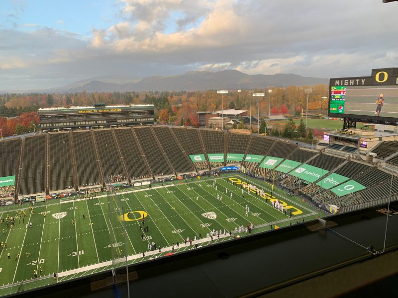 Autzen Stadium, home of the Oregon Ducks, is usually one of the loudest college football venues in the country. Although it was empty on Saturday, home field advantage was present in other forms. (Photo: HARPER HUMMELT/The Stanford Daily)
