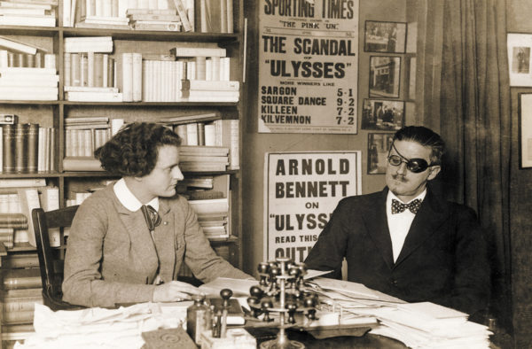 Sylvia Beach and James Joyce at Beach’s bookshop, Shakespeare and Company, in 1922