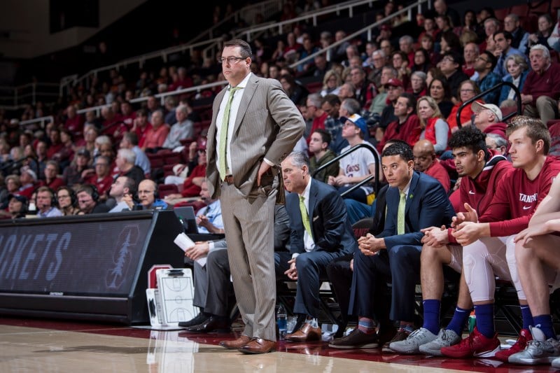 Head coach Jerod Haase and the Stanford bench in a game against Oregon State last year. (Photo: KAREN AMBROSE HICKEY/isiphotos.com)