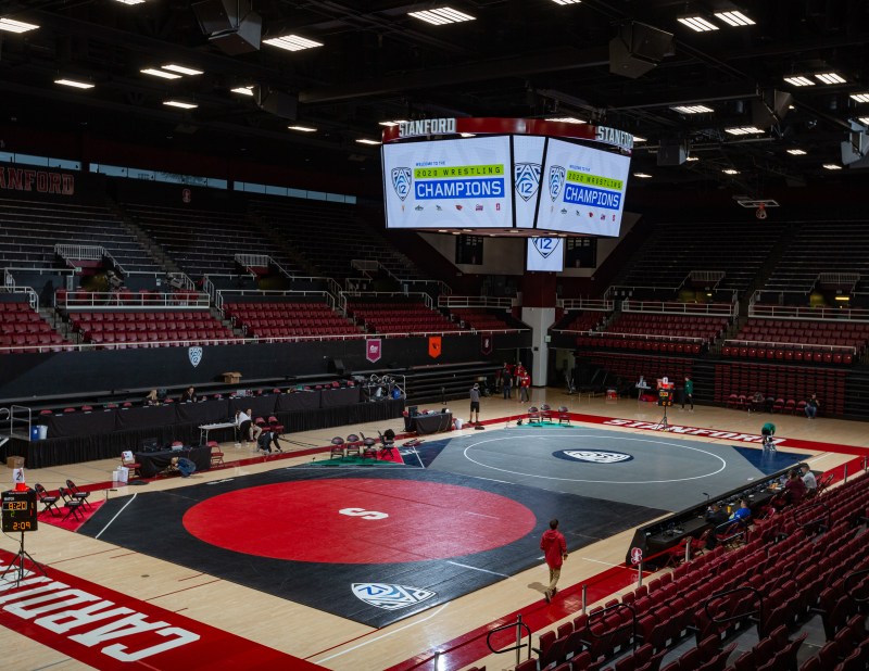 The wrestling Pac-12 Championships were hosted at Maples Pavilion in 2020. They may have been the last for Stanford wrestling following the University's decision to discontinue the program. (Photo: JOHN P. LOZANO/isiphotos.com)