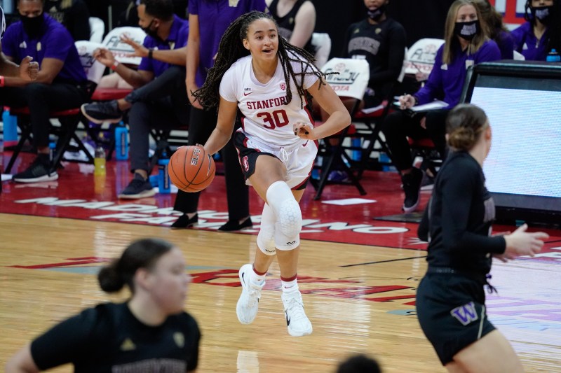 Sophomore guard Haley Jones during a game between Washington and Stanford University on Dec. 06 in Las Vegas. (Photo: LUCAS PELTIER/isiphotos.com)