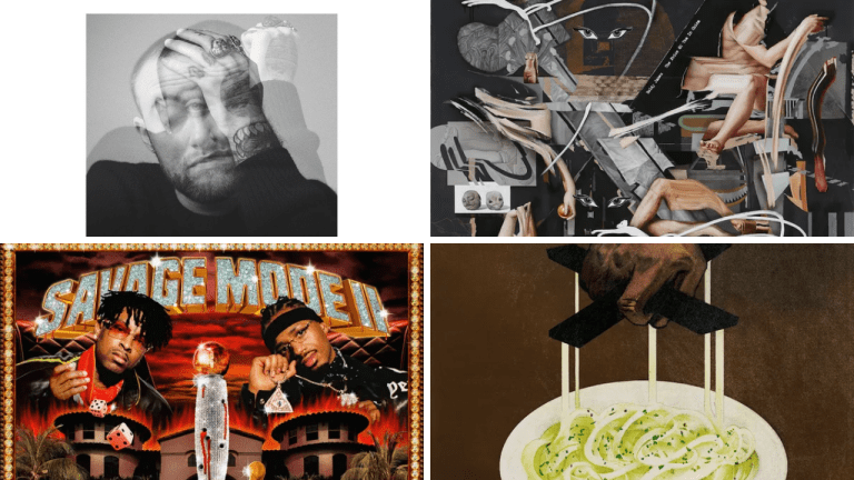 Four panels of album covers