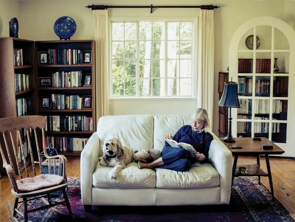 Deborah Rhode and her dog Stanton. Photo: TIMOTHY ARCHIBALD/Stanford Magazine