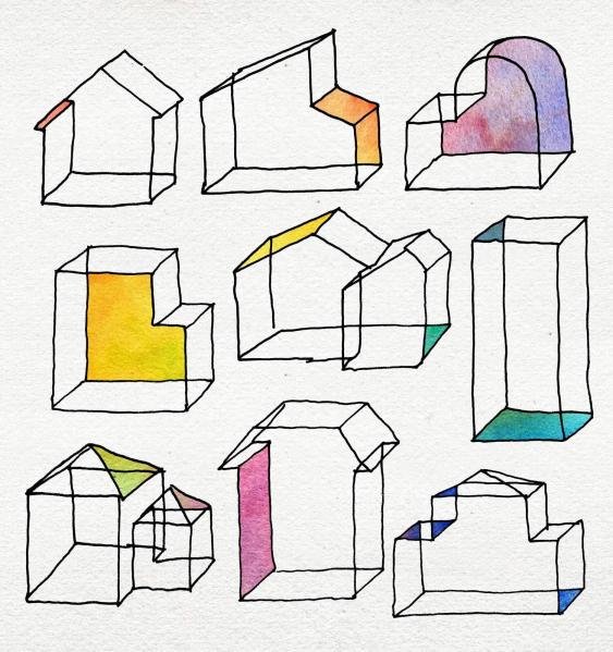 various drawings of houses