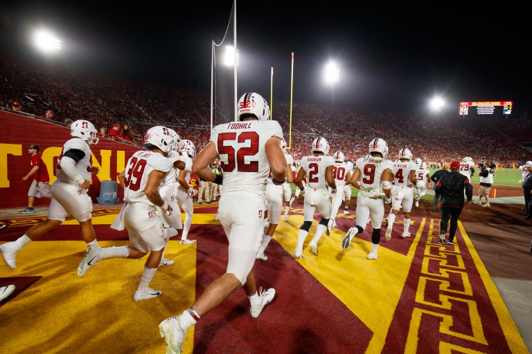 Casey Toohill '19 (52 above) was one of two Stanford players selected in last year's NFL Draft. Although many Cardinal have declared for the 2021 Draft, senior staff writer Shan Reddy predicts none going in the first round. (Photo: BOB DREBIN/isiphotos.com)