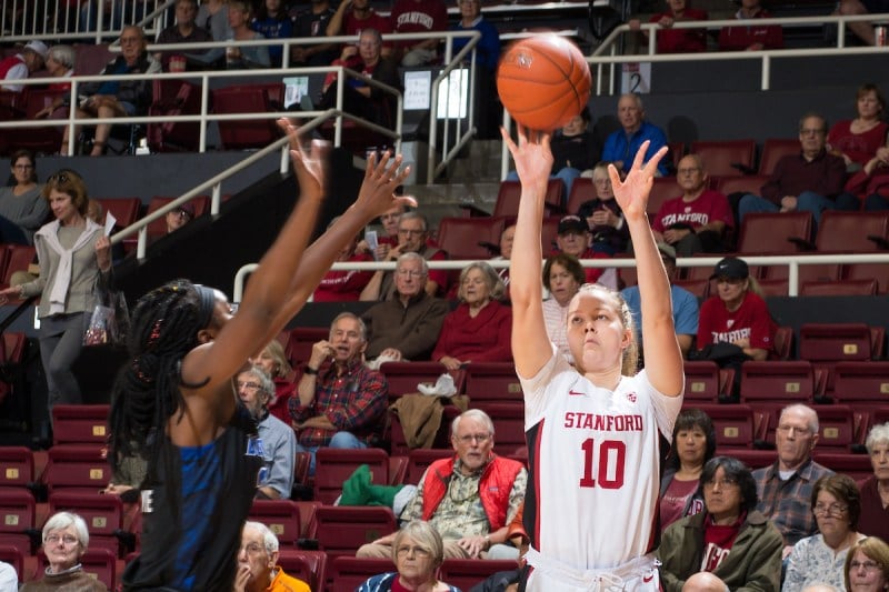 Senior forward Alyssa Jerome (above) was one of five Stanford players to post double-digits in Stanford's bout with Oregon State. The Cardinal coasted to an 83-58 victory on Saturday. (PHOTO: Al Chang/isiphotos.com)
