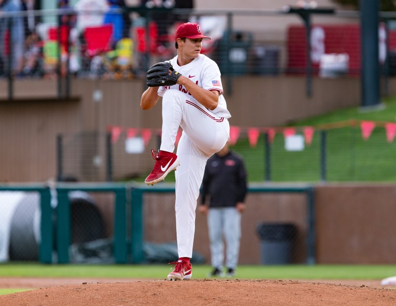 Senior pitcher Brendan Beck threw for 6.1 innings of four-hit baseball, racking up nine strikeouts in the process. He picked up the win in Stanford's 10-7 season opening victory. (Photo: JOHN P. LOZANO/isiphotos.com)