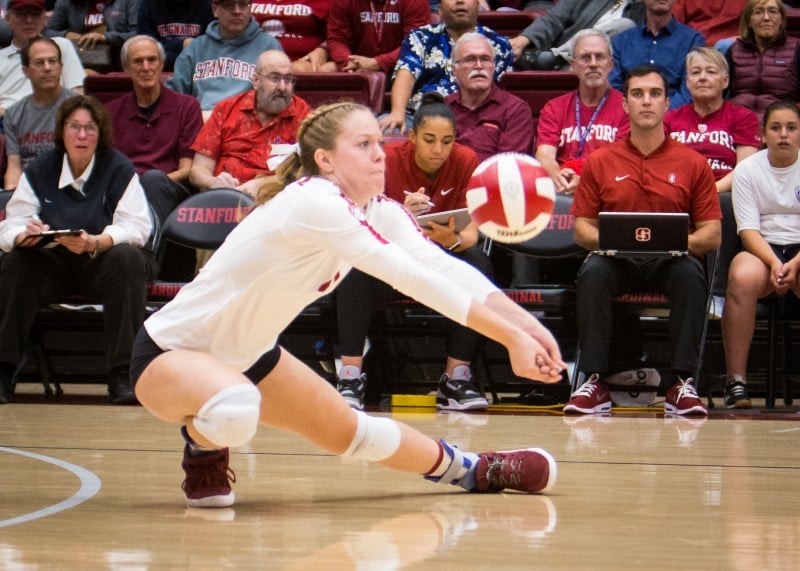 Senior outside hitter Meghan McClure (above) is one of just two returning starters from the Stanford women's volleyball championship team of 2019. The Cardinal's season opens Friday in Tuscon. (PHOTO: Erin Chang/isiphotos.com)