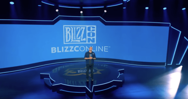 J. Allen Brack, president of Blizzard entertainment, livestreams an address at the opening ceremonies of BlizzConline. (Screenshot: MICHAEL ESPINOSA/The Stanford Daily)