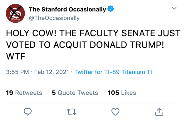 The tweet has since been deleted. We do not regret it. (Photo: RICHARD COCA/The Stanford Daily)