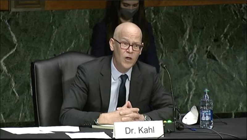 Colin Kahl speaking at his Senate confirmation hearing. (Screenshot: MALAYSIA ATWATER/The Stanford Daily)