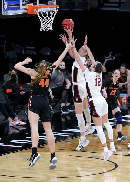 Freshman forward Cameron Brink's 24 points, 11 rebounds and four blocks helped carry the Cardinal to a 79-45 victory over Oregon State on Friday. (Photo: PAC-12 NETWORK)