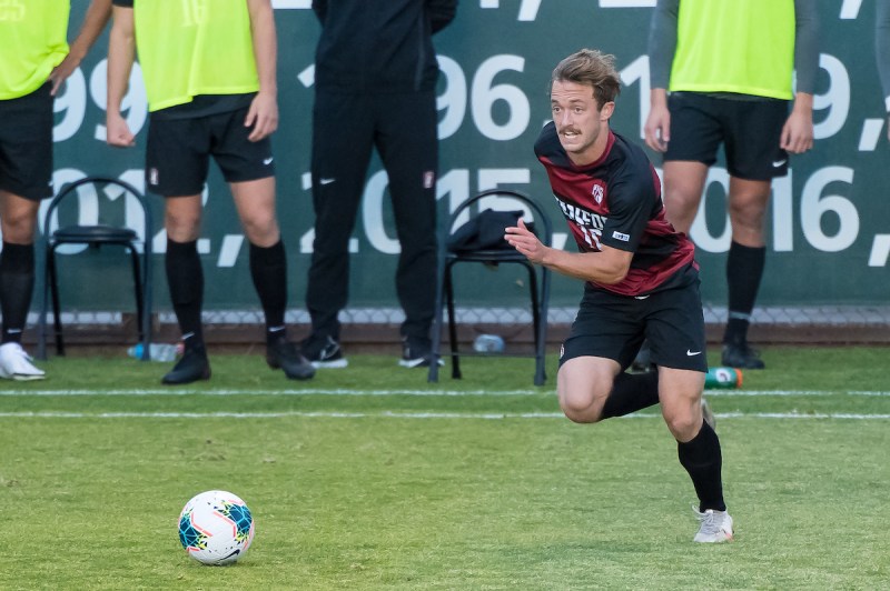 Senior forward Charlie Wehan (above) spearheaded the Cardinal's comeback against Oregon State, defeating the Beavers 3-2. Stanford men's soccer remains undefeated, but will soon face No. 7 Washington for another challenging top-10 matchup. (Photo: JIM SHORIN/isiphotos.com)