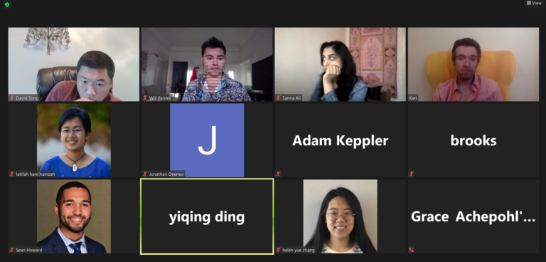 A screenshot of the Graduate Student Council meeting on Zoom.